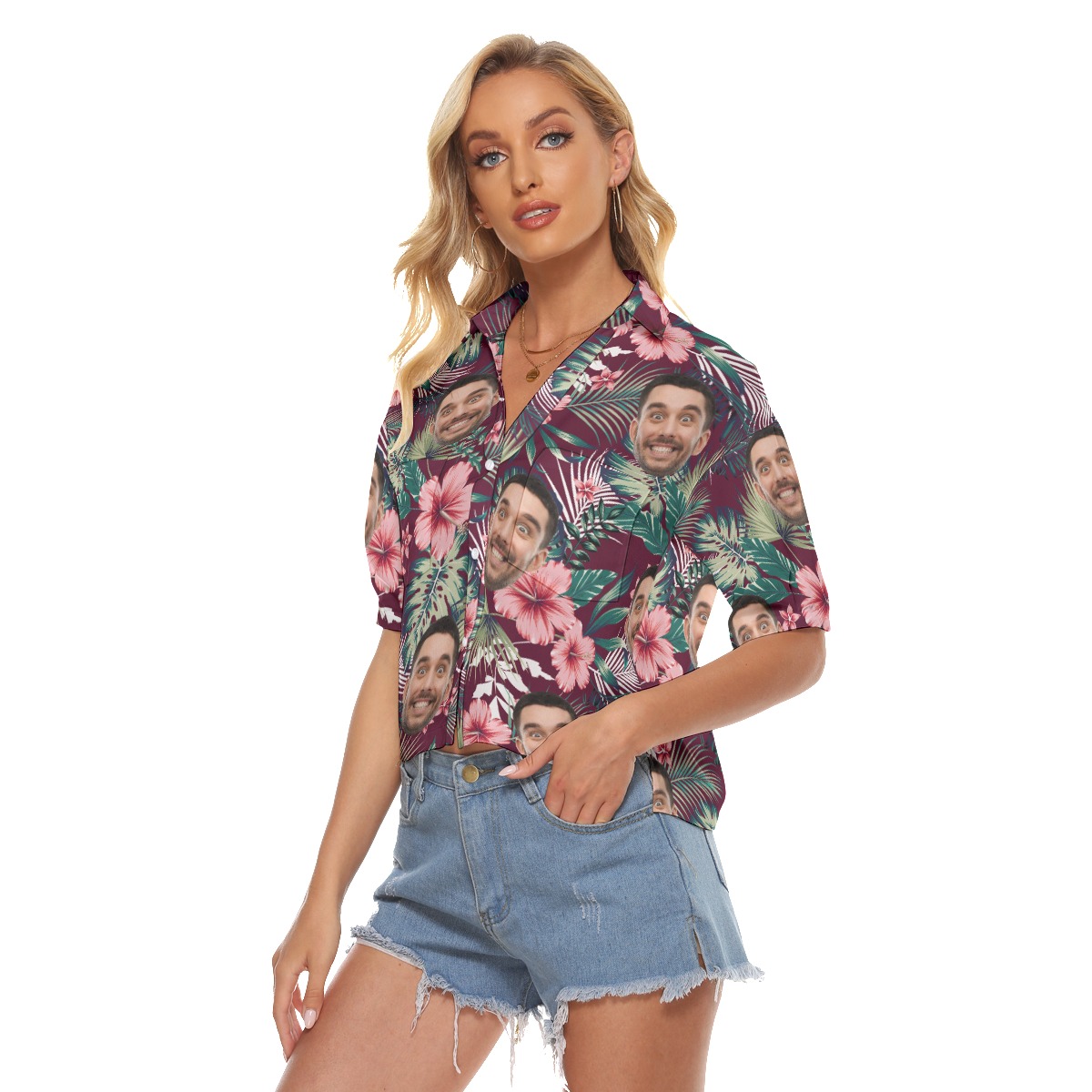 Women's Custom Face Cropped Hawaiian Shirt
