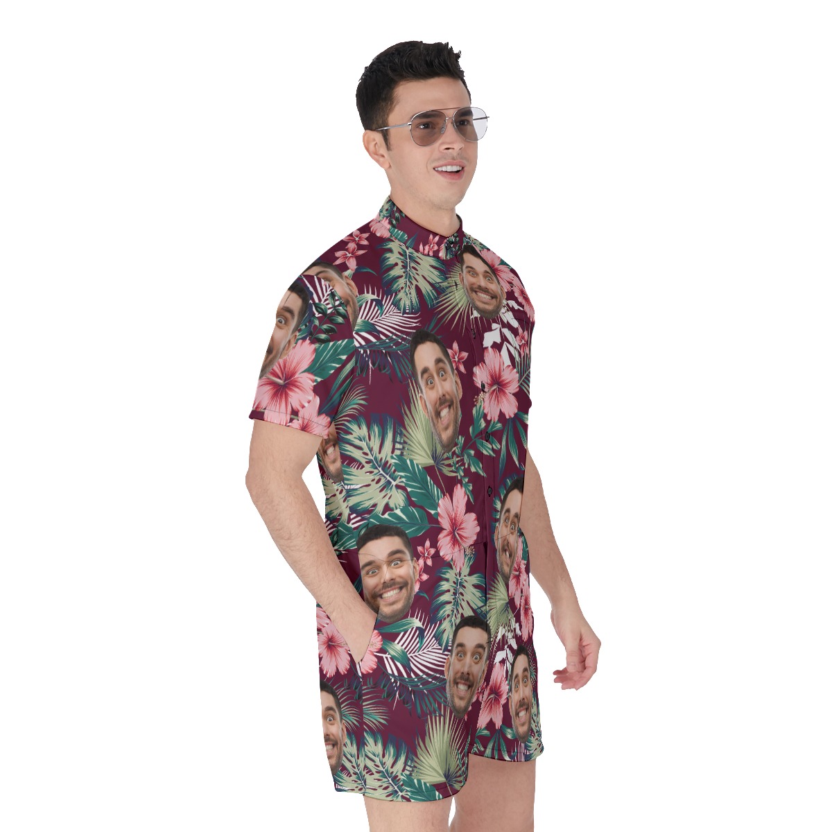 Men's Personalized Tropical Romper With Faces