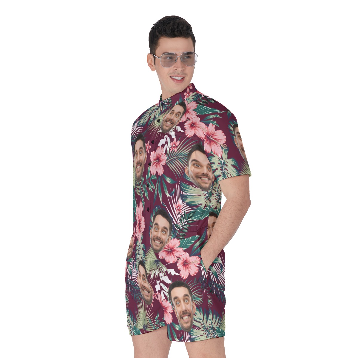 Men's Personalized Tropical Romper With Faces