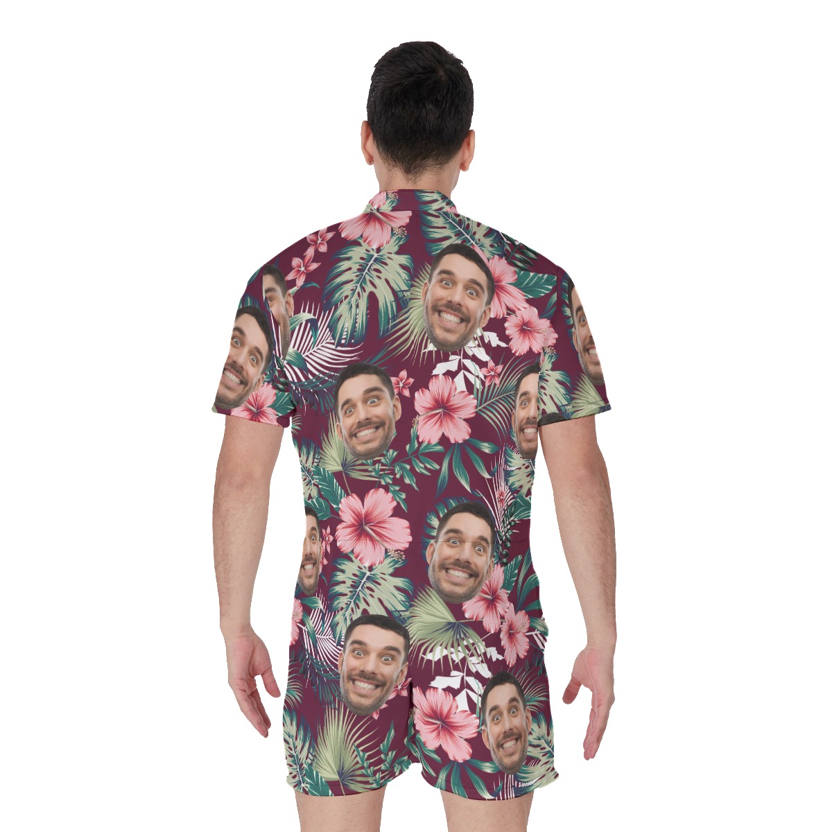 Men's Personalized Tropical Romper With Faces