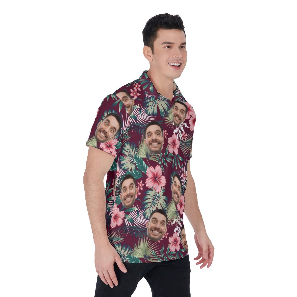 Personalized Men's Red Hawaiian Polo Shirt With Face