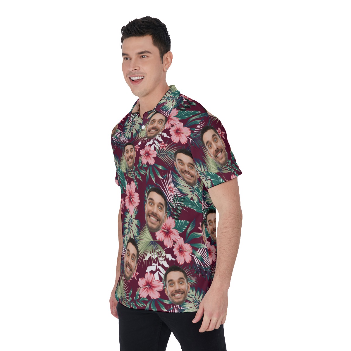 Personalized Men's Red Hawaiian Polo Shirt With Face