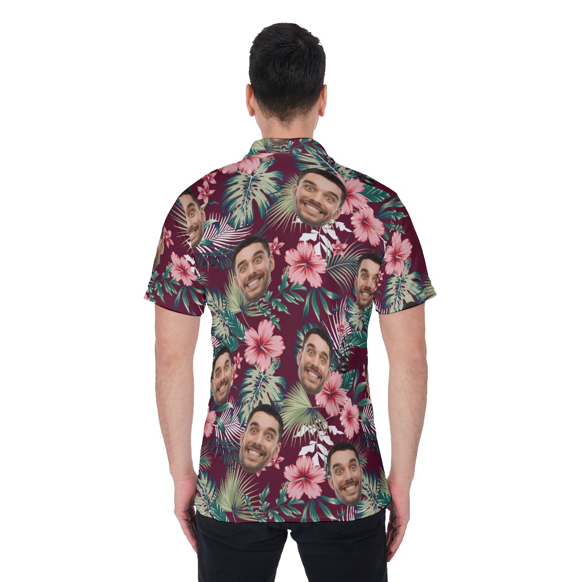 Personalized Men's Red Hawaiian Polo Shirt With Face