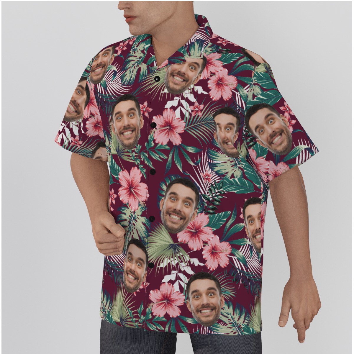 Men's Custom Red Hawaiian Shirt With Multiple Faces