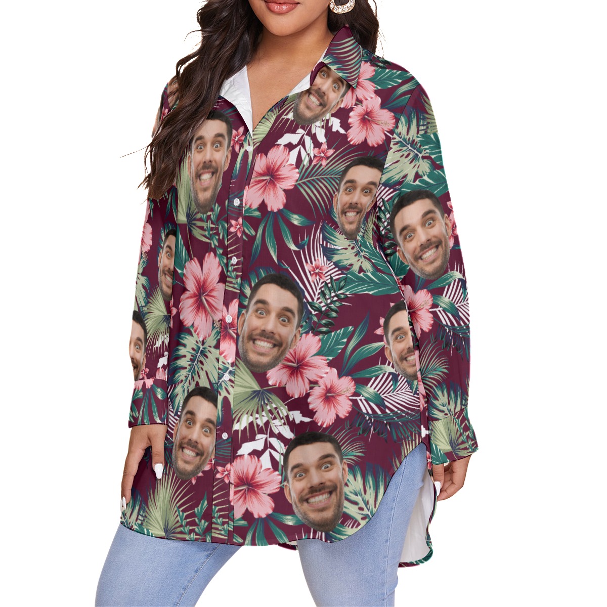 Custom Multiple Faces Hawaiian Shirt Plus Size For Women