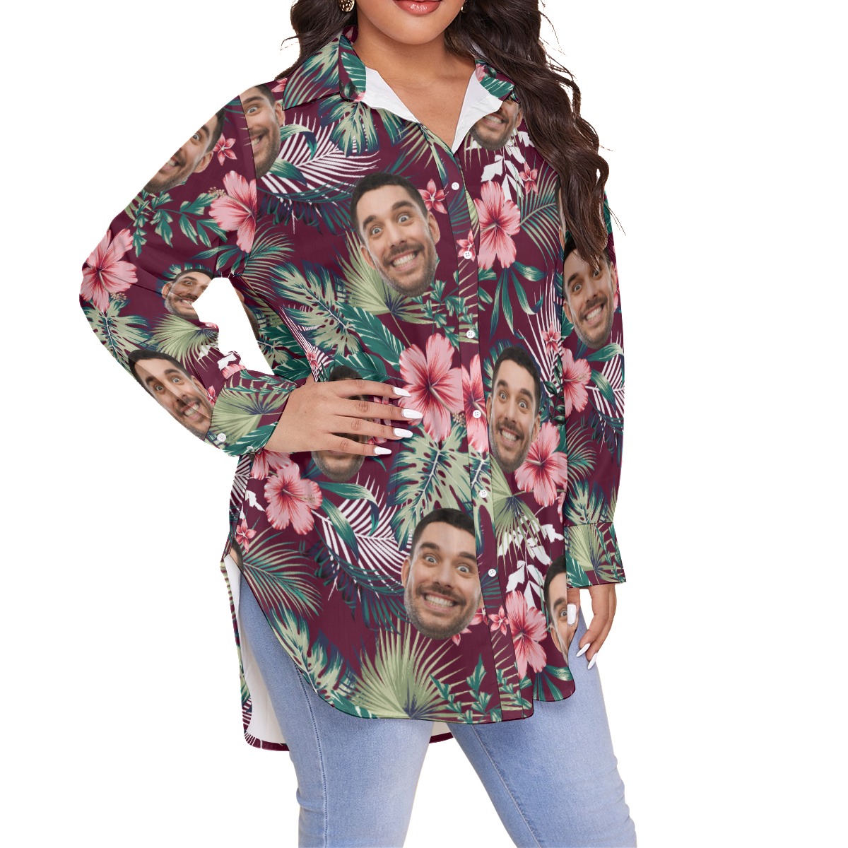 Custom Multiple Faces Hawaiian Shirt Plus Size For Women