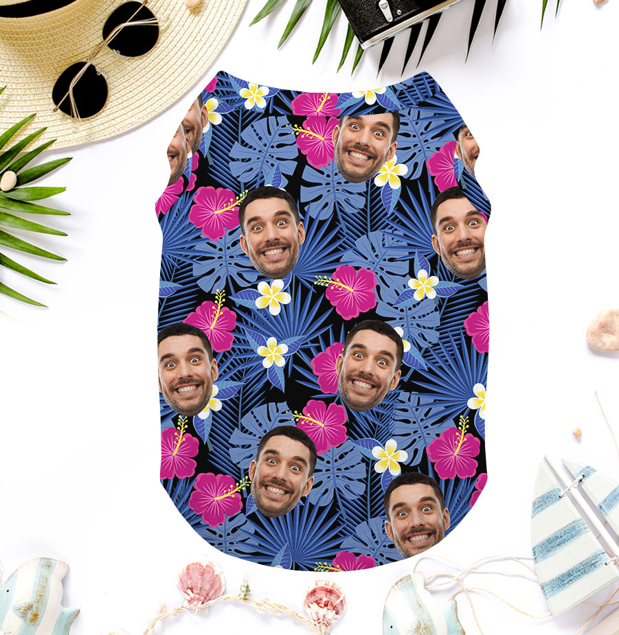 Purple Custom Face Hawaiian Dog Shirt