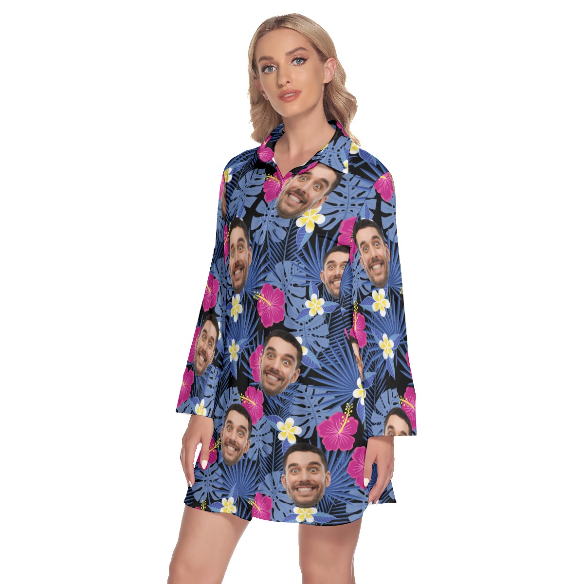 Personalized Purple Hawaiian Dress Lapel Shirt Dress For Girls