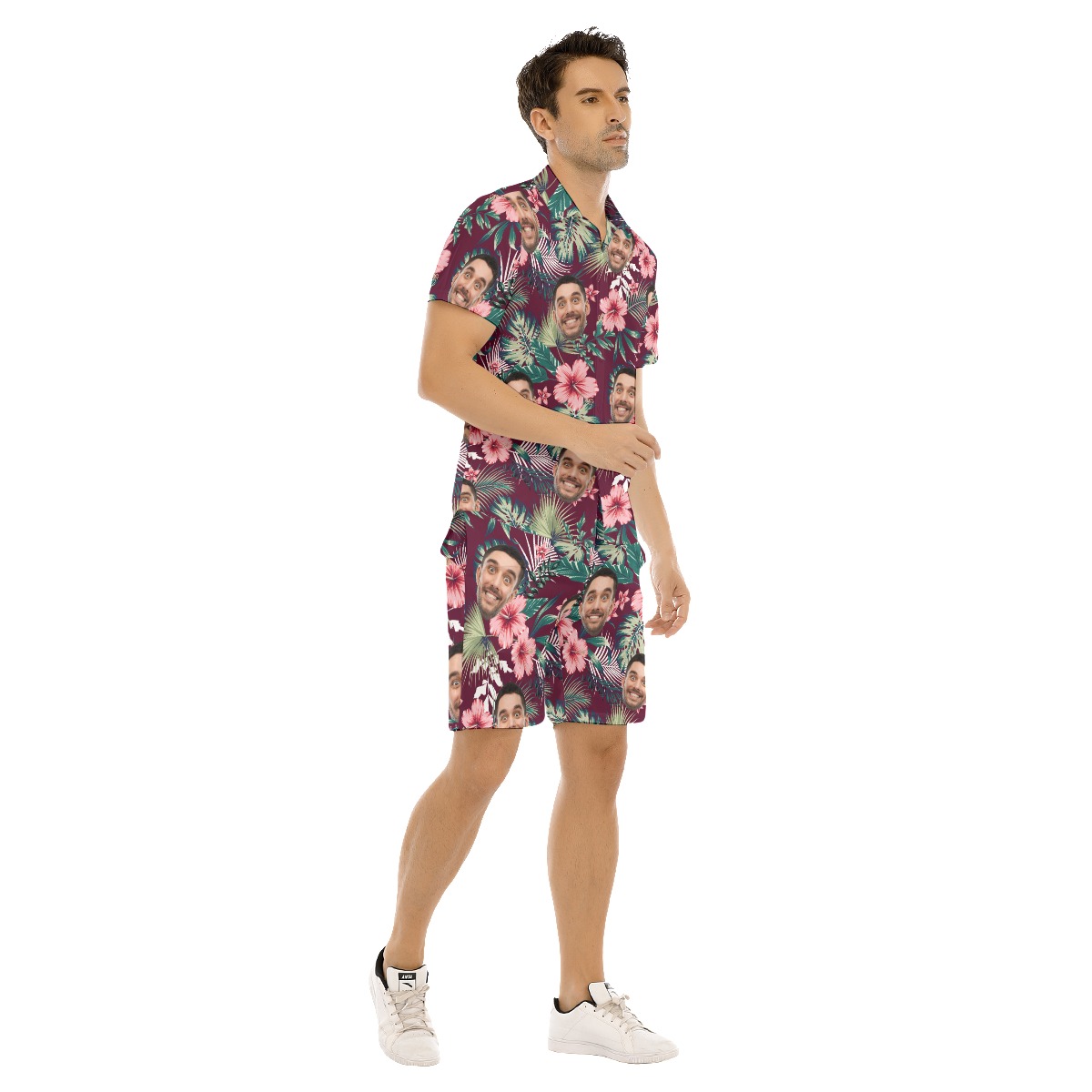 Men's Custom Face Red Hawaiian Shirt Set