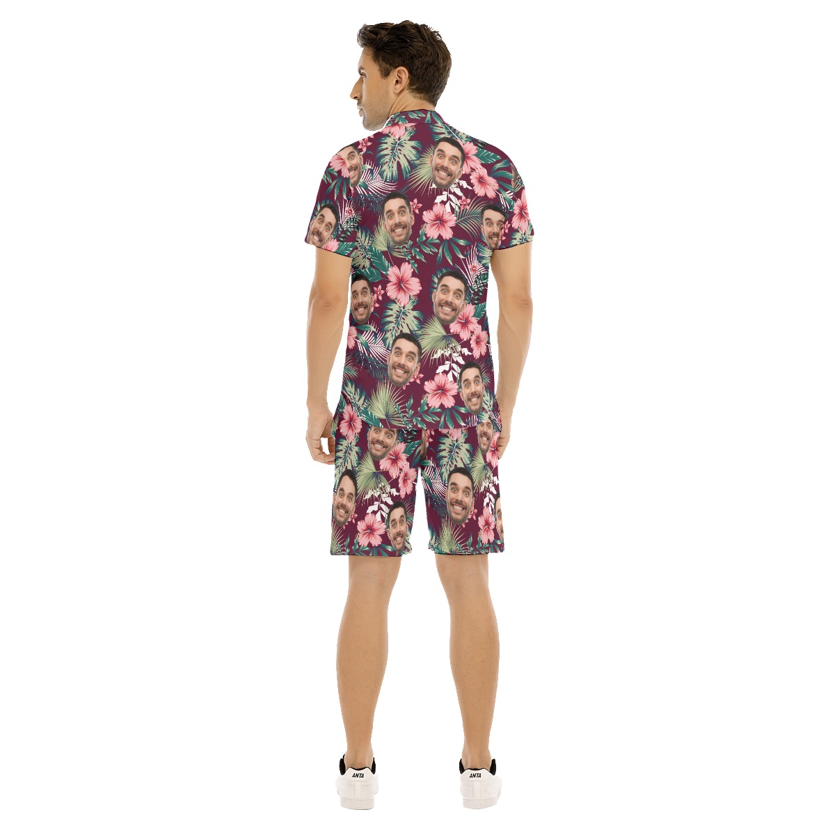 Men's Custom Face Red Hawaiian Shirt Set