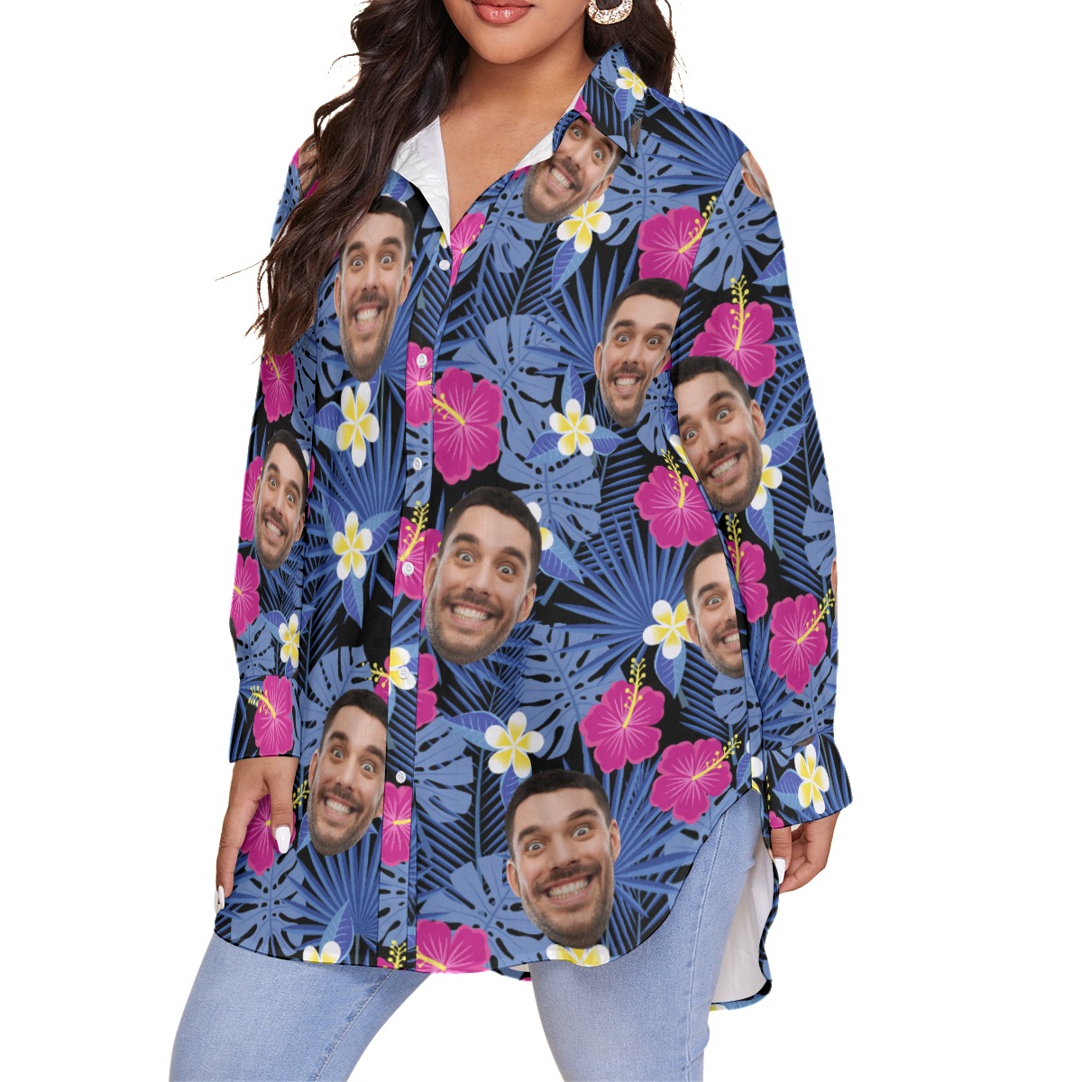 Women's Custom Face Hawaiian Plus Size Shirt