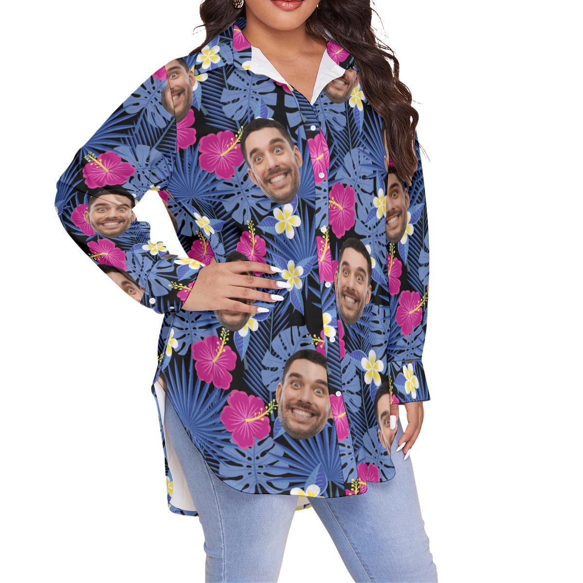 Women's Custom Face Hawaiian Plus Size Shirt