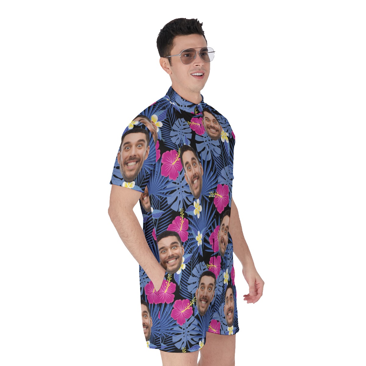 Men's Tropical Custom Face Romper Purple