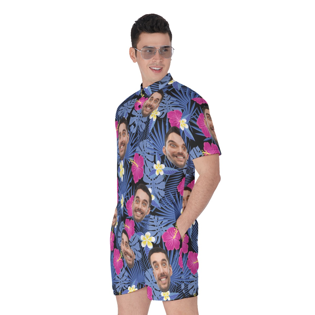 Men's Tropical Custom Face Romper Purple