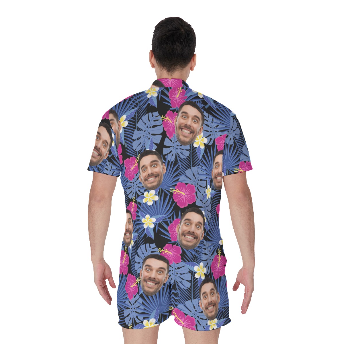 Men's Tropical Custom Face Romper Purple