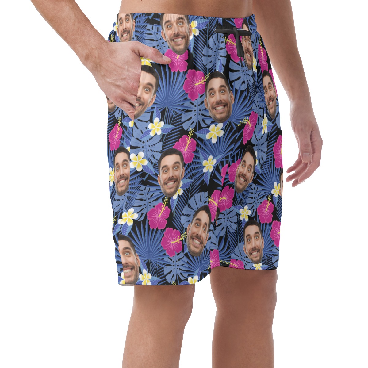 Men's Purple Hawaiian Beach Shorts With Custom Face