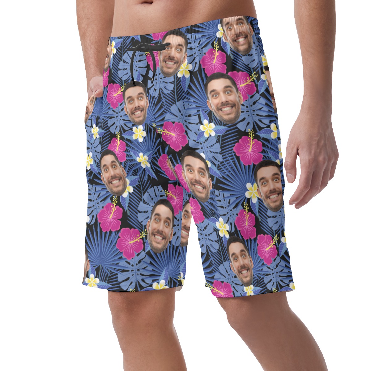 Men's Purple Hawaiian Beach Shorts With Custom Face