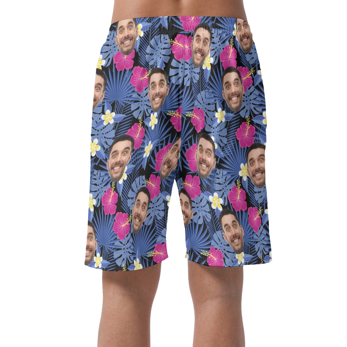 Men's Purple Hawaiian Beach Shorts With Custom Face