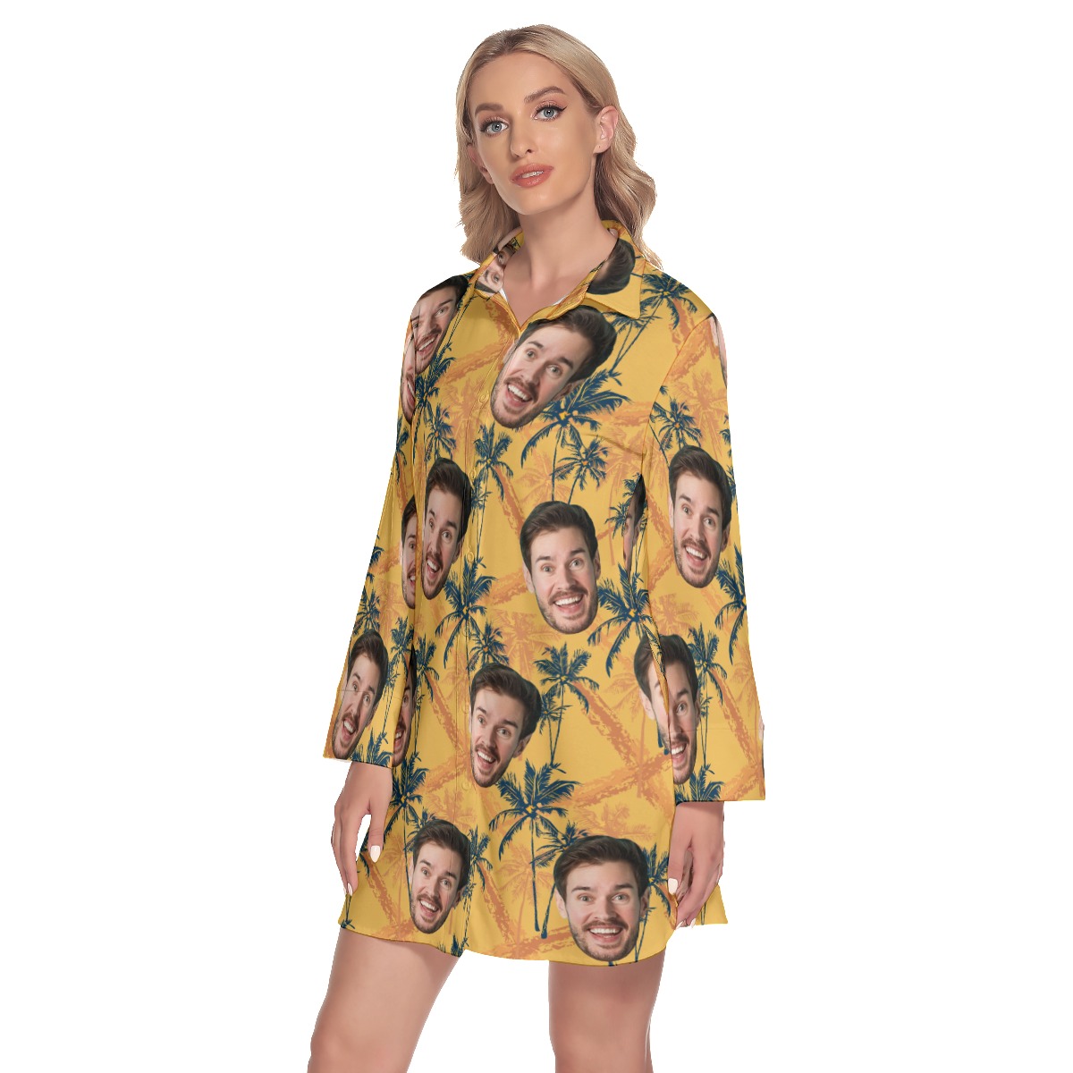 Custom Tropical Palm Tree Hawaiian Shirt Dress With Face