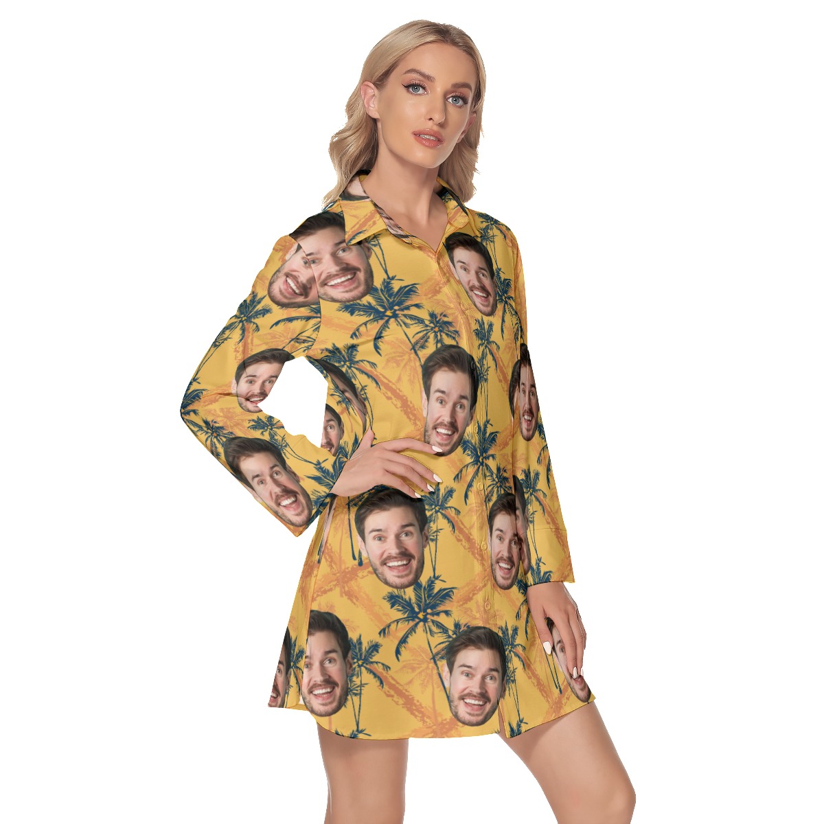 Custom Tropical Palm Tree Hawaiian Shirt Dress With Face