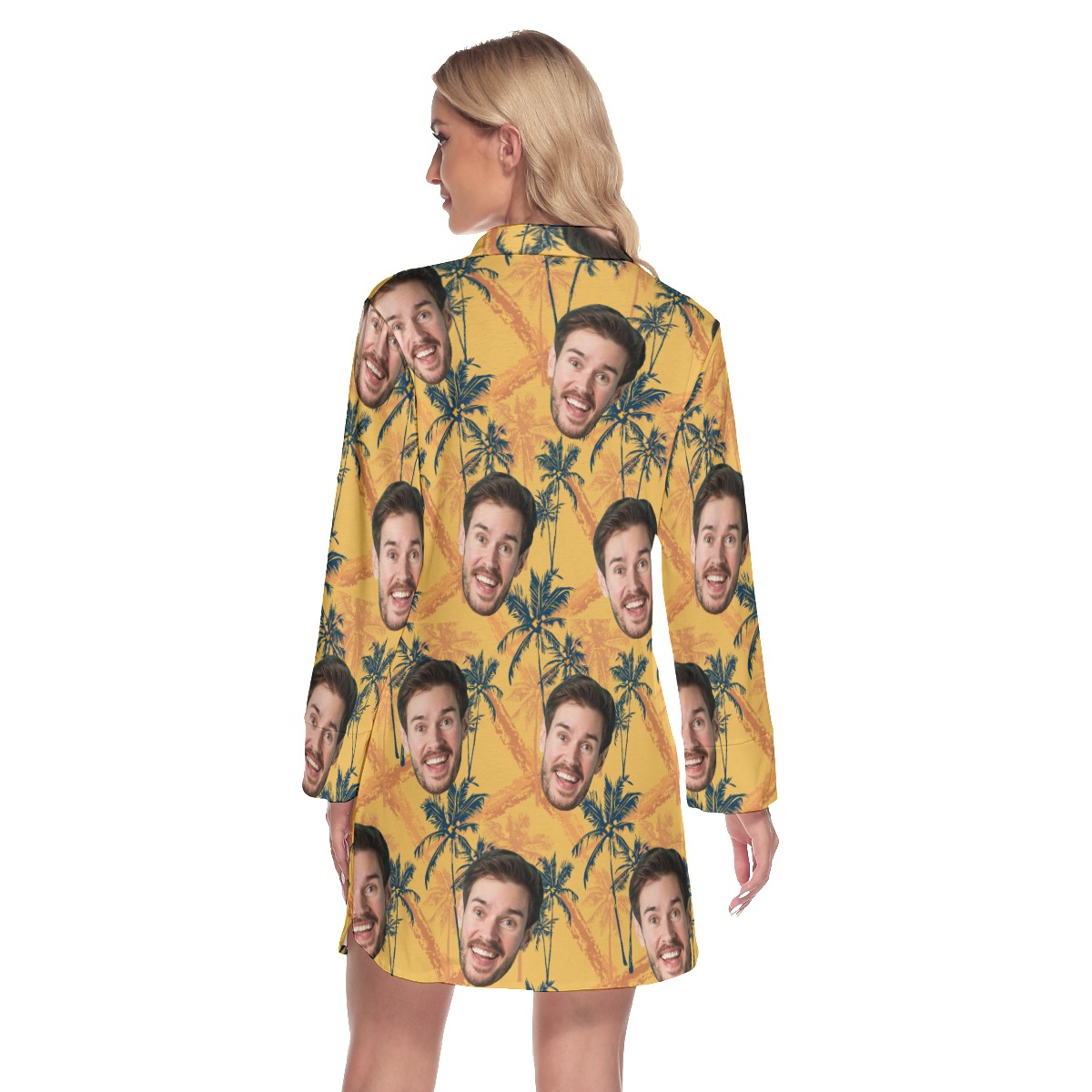 Custom Tropical Palm Tree Hawaiian Shirt Dress With Face
