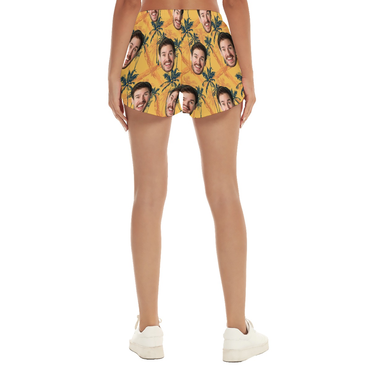 Funny Custom Face Tropical Palm Tree Yellow Hawaiian Summer Shorts For Men