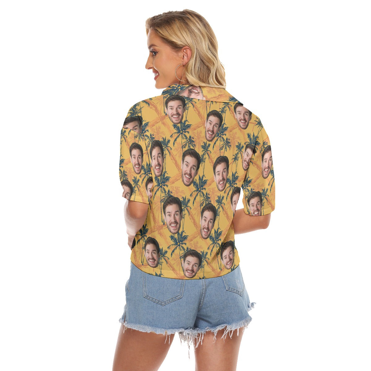 Custom Tropical Palm Tree Yellow Hawaiian Crop Top Shirt With Face