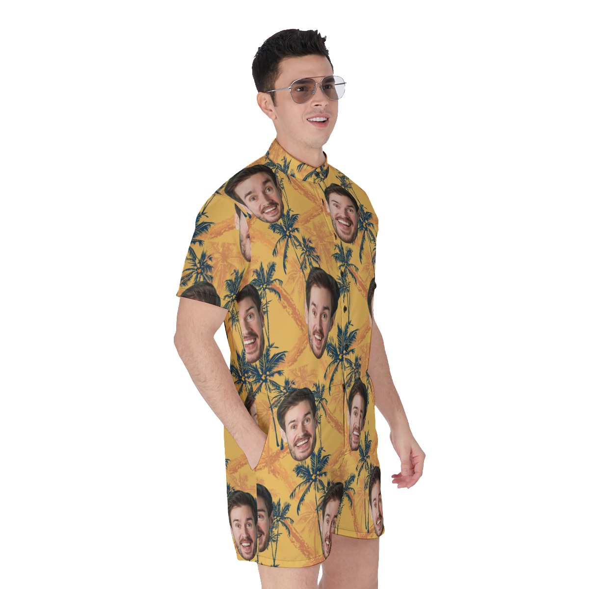 Tropical Palm Tree Yellow Hawaiian Romper With Custom Face