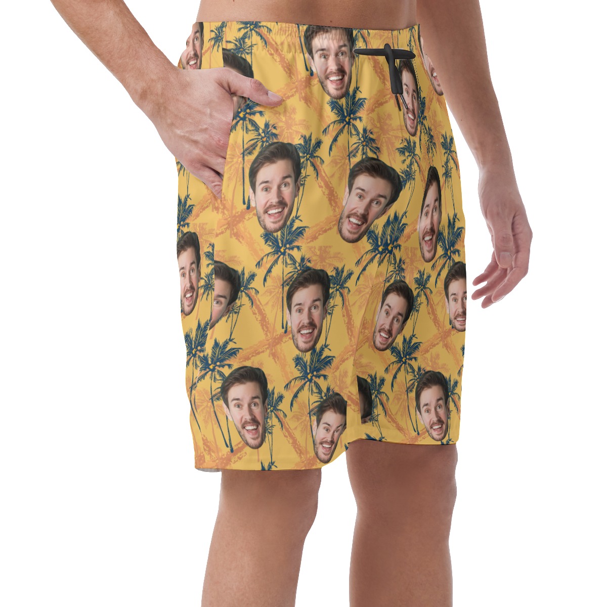 Tropical Palm Tree Custom Face Yellow Hawaiian Beach Shorts For Men
