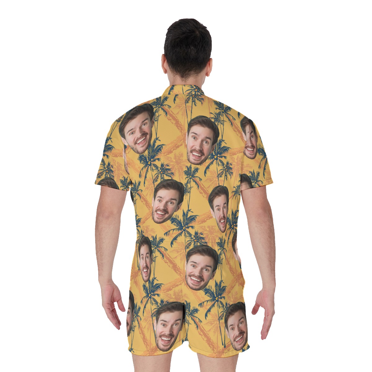 Tropical Palm Tree Yellow Hawaiian Romper With Custom Face