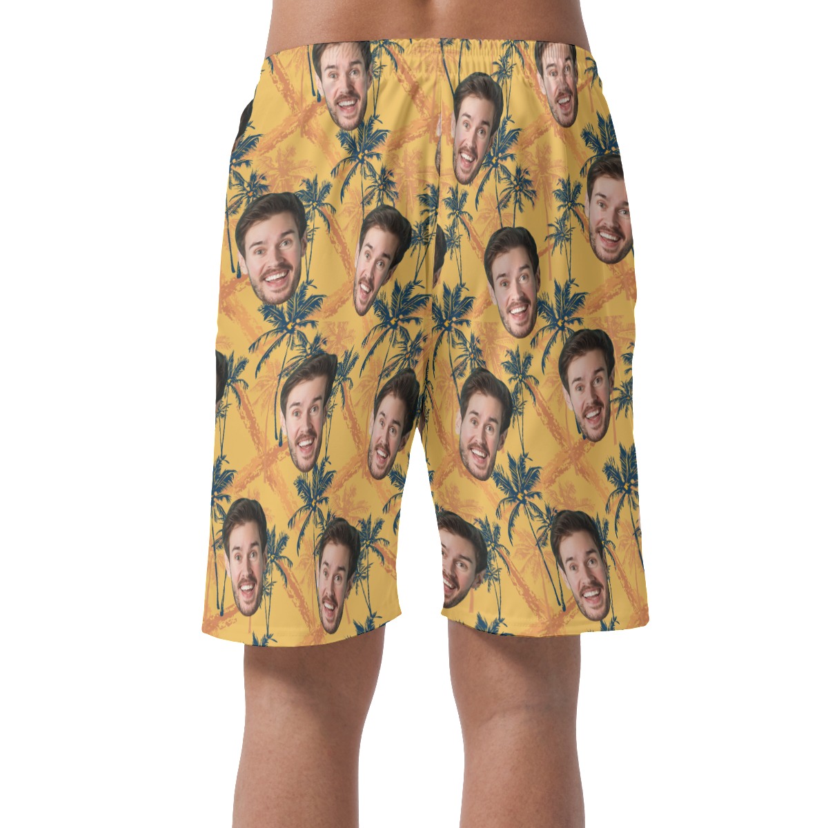 Tropical Palm Tree Custom Face Yellow Hawaiian Beach Shorts For Men