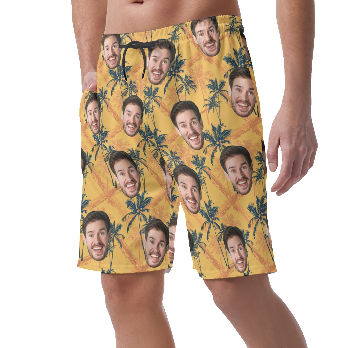 Tropical Palm Tree Custom Face Yellow Hawaiian Beach Shorts For Men