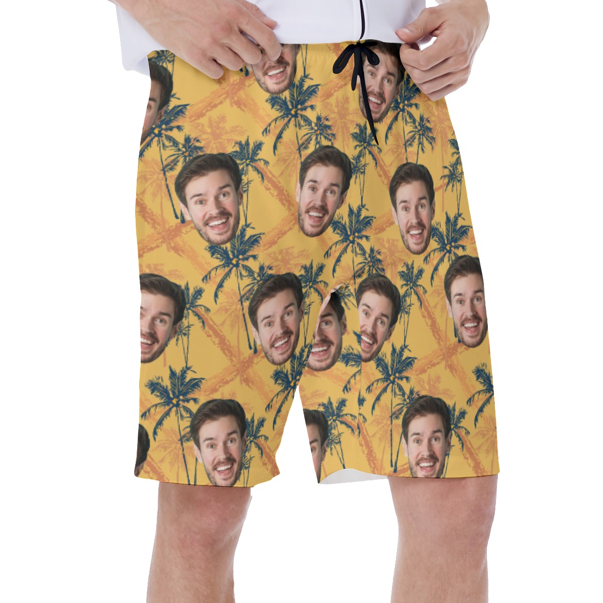 Tropical Palm Tree Custom Face Yellow Hawaiian Swim Trunks For Men