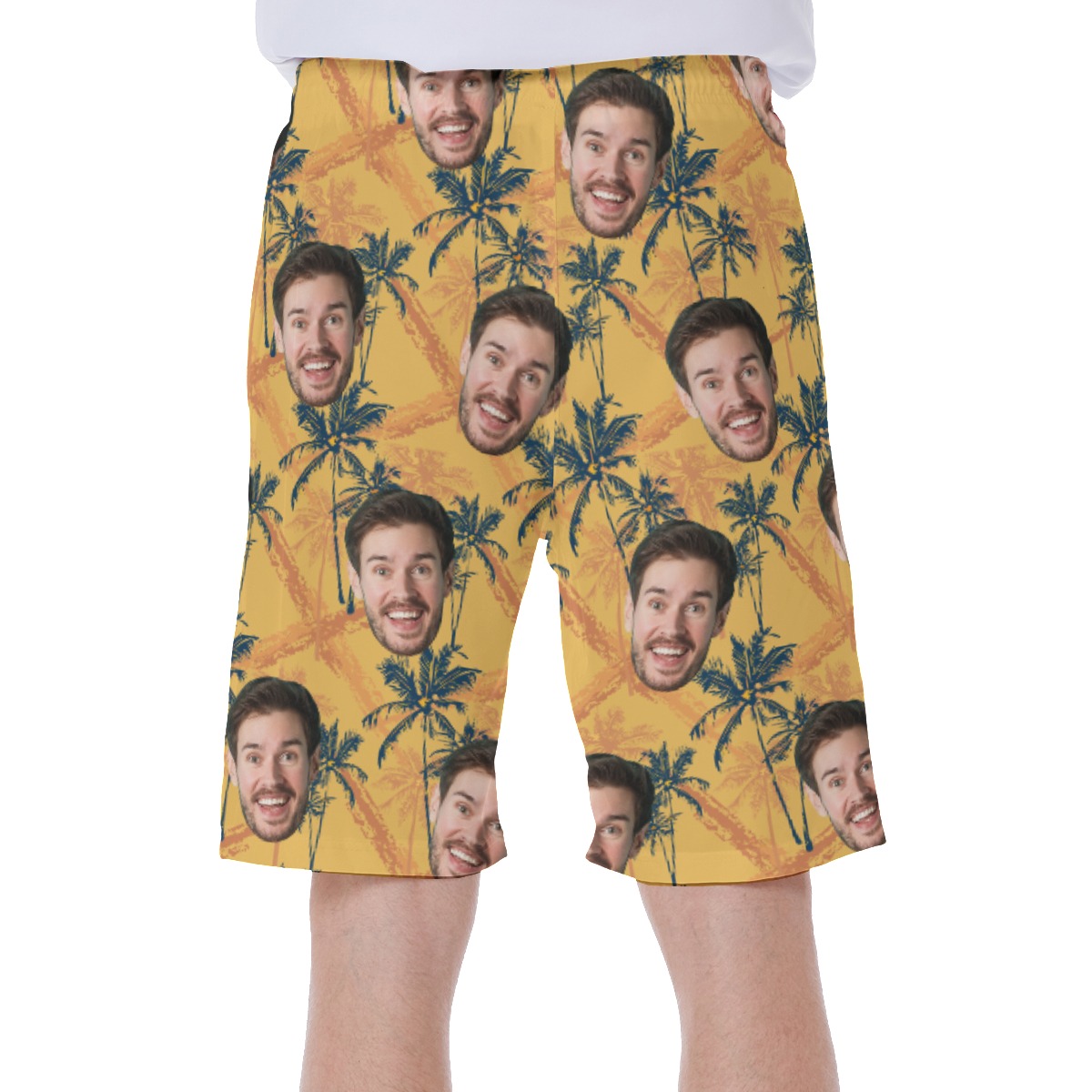 Tropical Palm Tree Custom Face Yellow Hawaiian Swim Trunks For Men