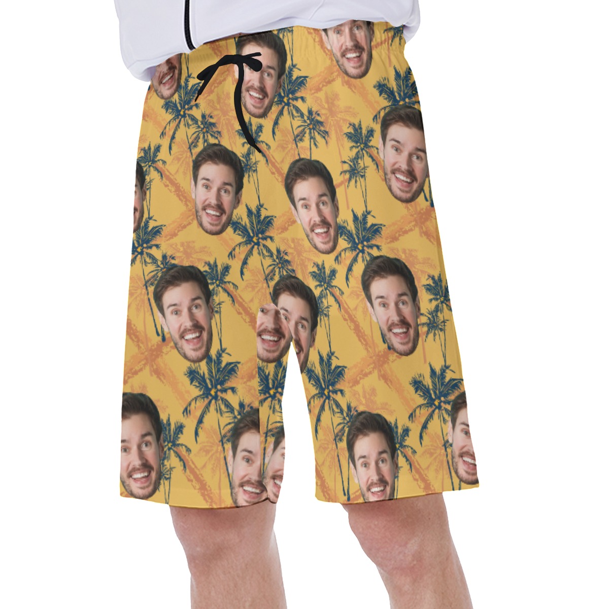 Tropical Palm Tree Custom Face Yellow Hawaiian Swim Trunks For Men