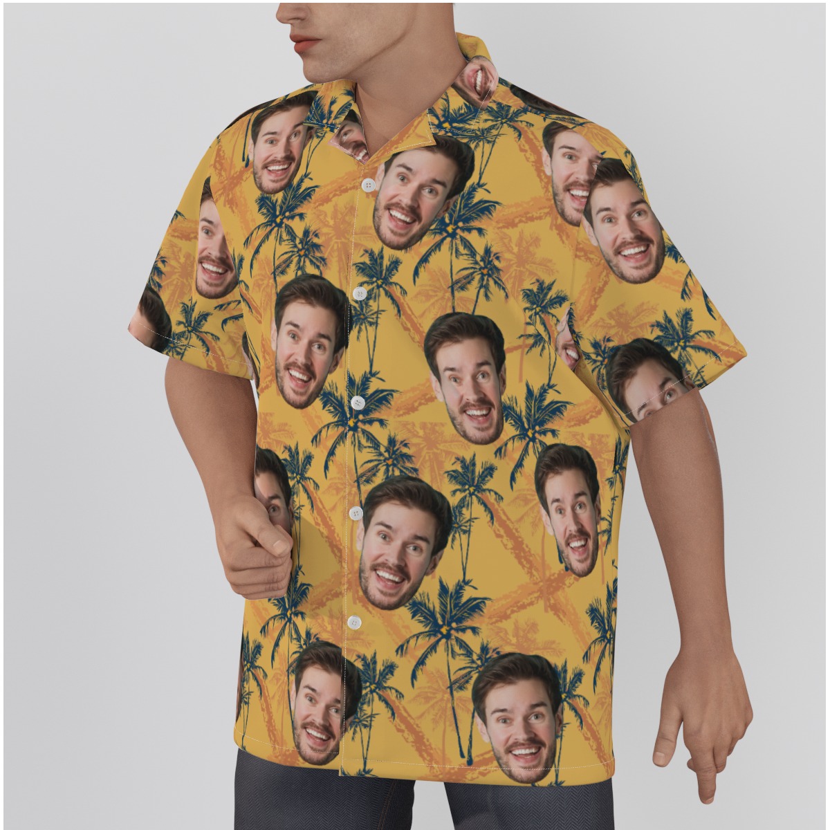 Custom Face Coconut Tree Yellow Hawaiian Shirt