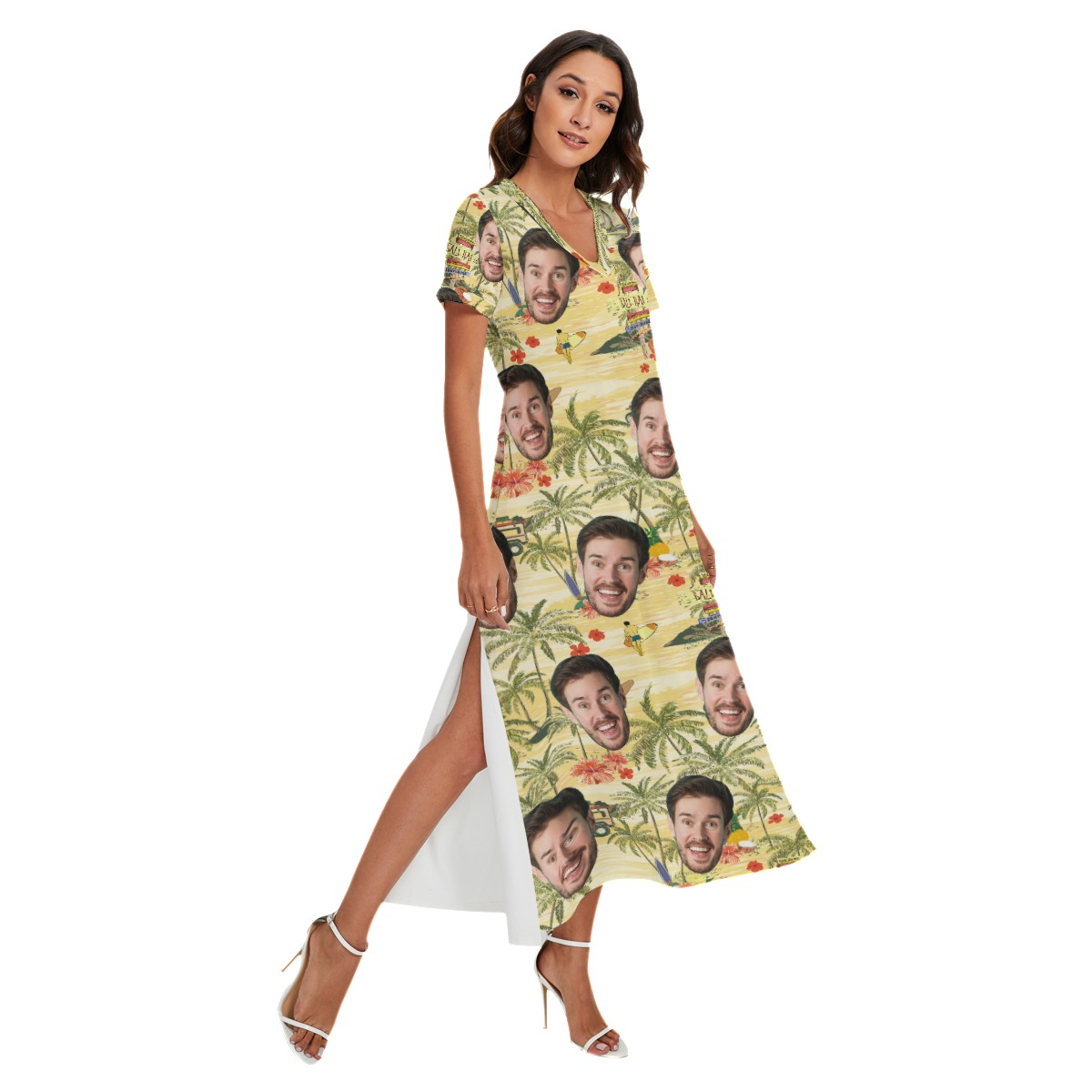 Funny Custom Face Tropical Palm Tree Hawaiian Dress With Side Slit - variant image 1