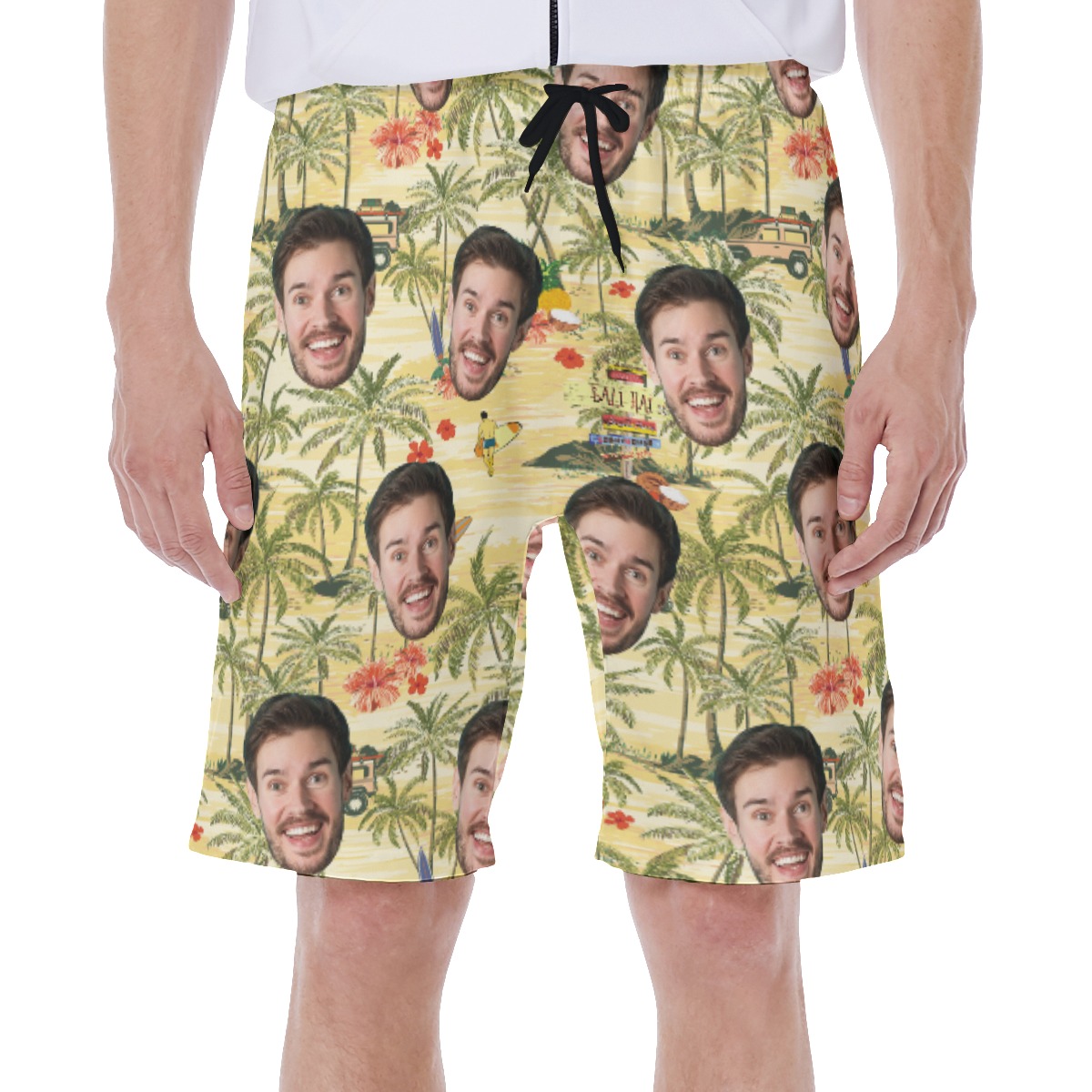 Funny Custom Face Tropical Palm Tree Hawaiian Swimwear For Men - variant image 1