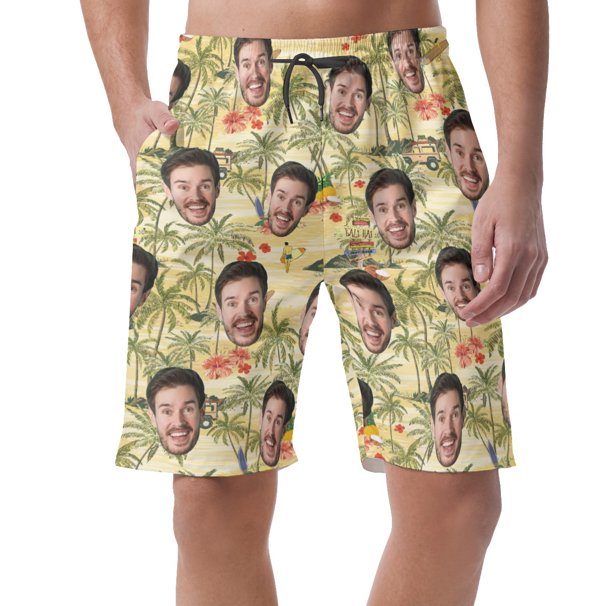 Custom Face Tropical Palm Tree Summer Hawaiian Beach Shorts For Men - variant image 1