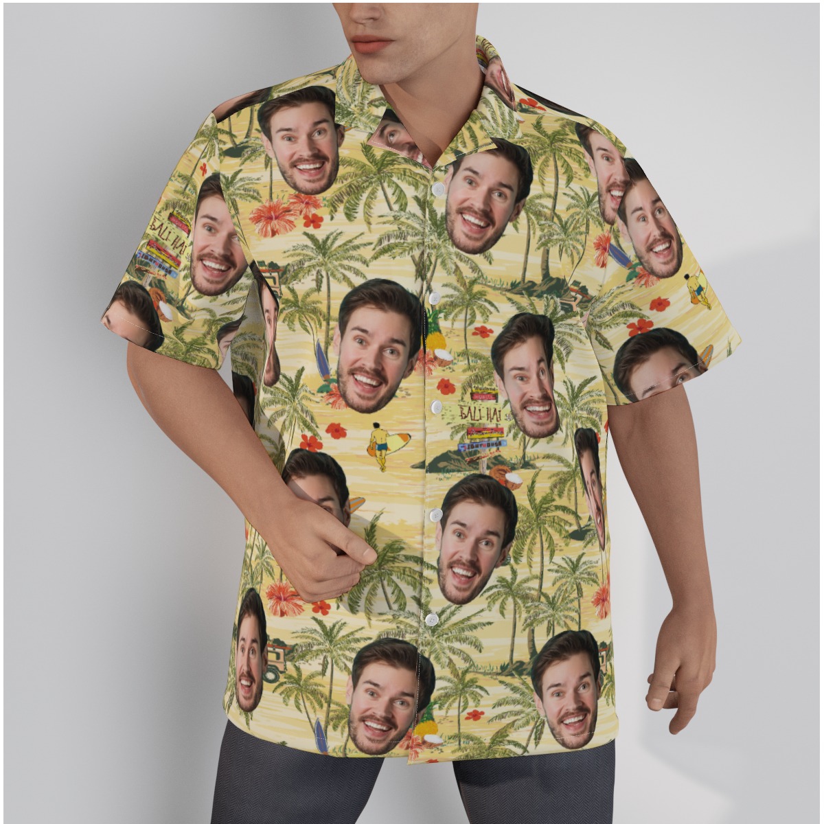 Tropical Palm Tree Custom Face Men's Hawaiian Shirt - variant image 1