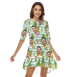 Custom Face Tropical Pineapples Hawaiian Beach Dress For Women