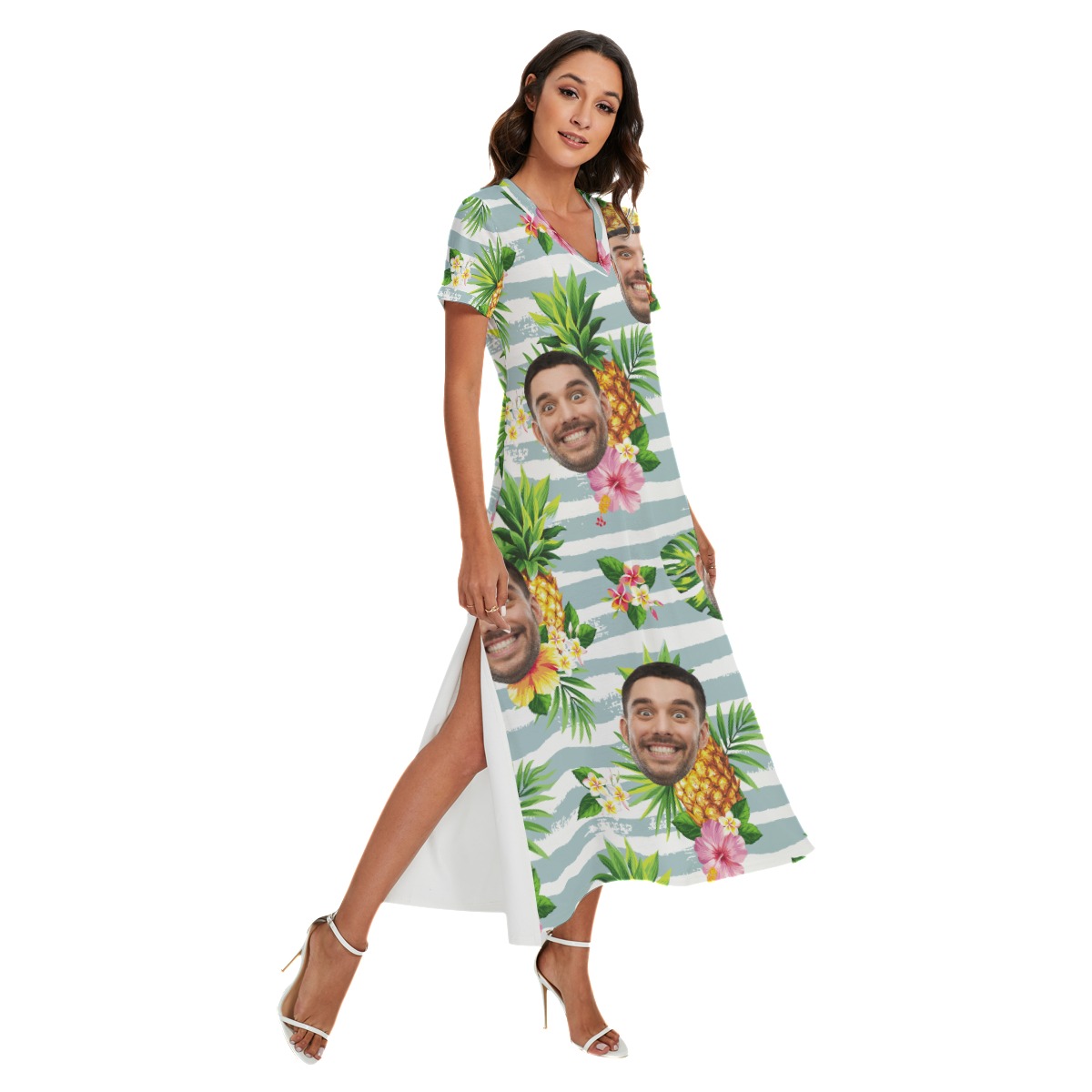 Women's Tropical Pineapples Summer Beach Dresses With Custom Face - variant image 1