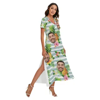 Women's Tropical Pineapples Summer Beach Dresses With Custom Face