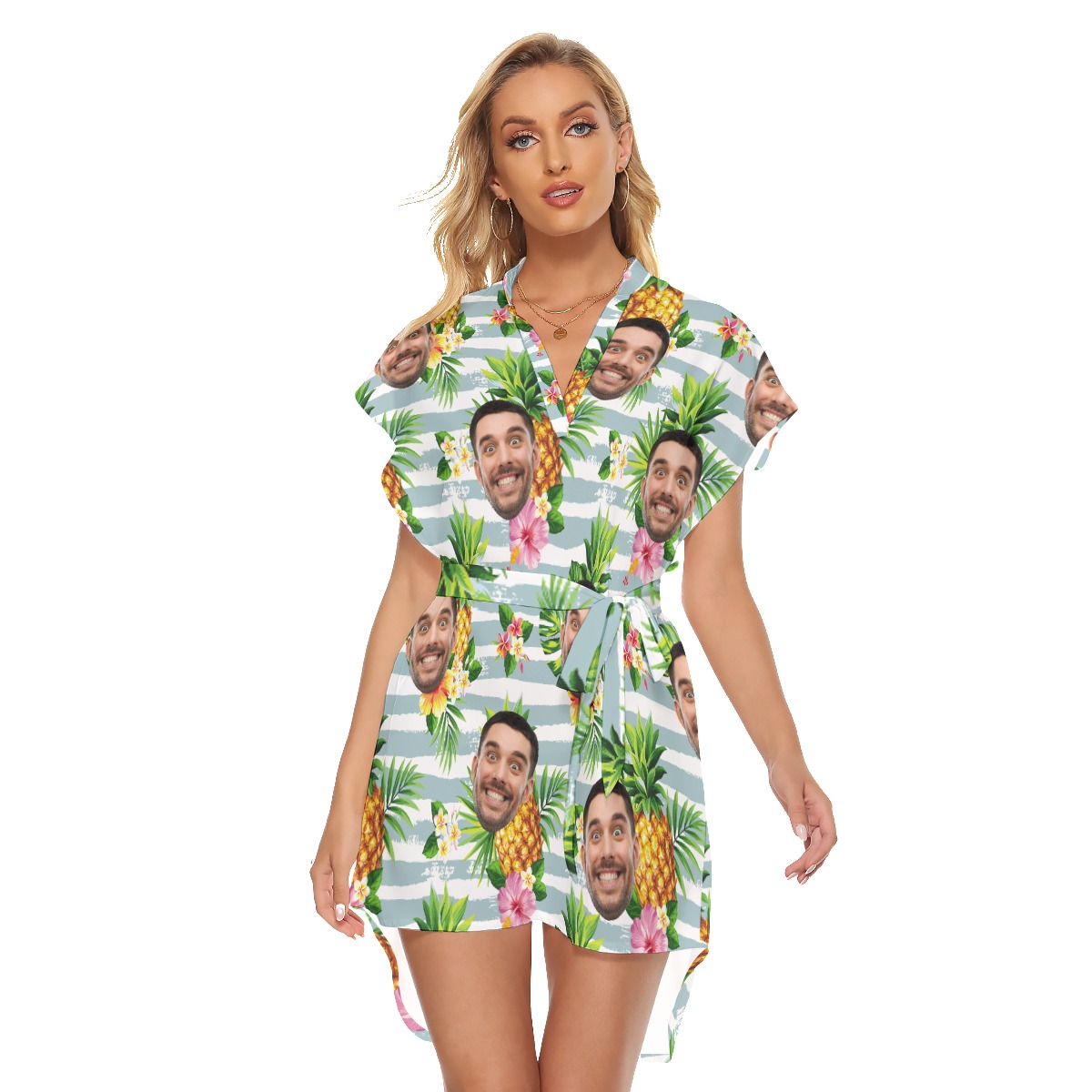 Custom Face Tropical Pineapples Hawaiian Dresses For Women - variant image 1