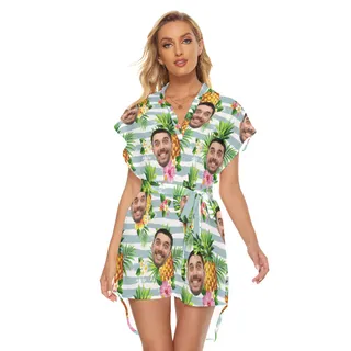 Custom Face Tropical Pineapples Hawaiian Dresses For Women