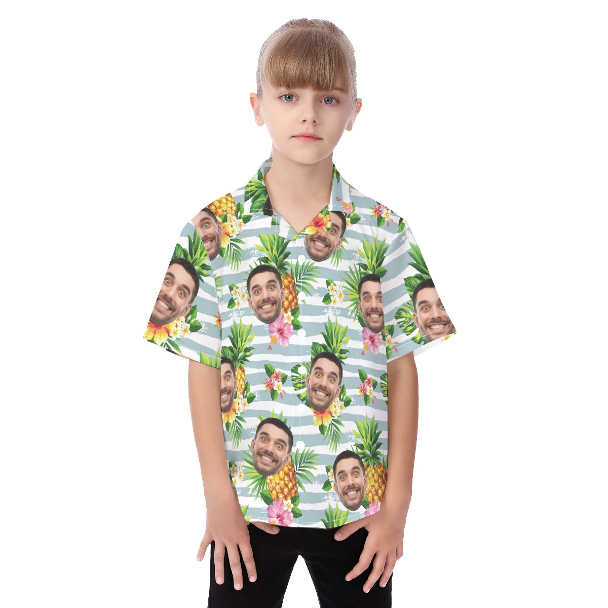 Tropical Pineapple Custom Hawaiian Shirt With Face For Kids - variant image 1