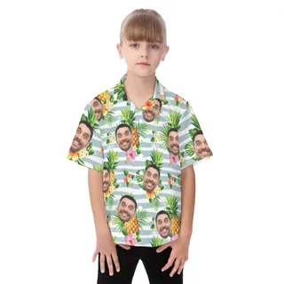 Tropical Pineapple Custom Hawaiian Shirt With Face For Kids