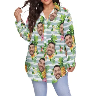 Tropical Pineapple Custom Face Plus Size Hawaiian Shirt For Women
