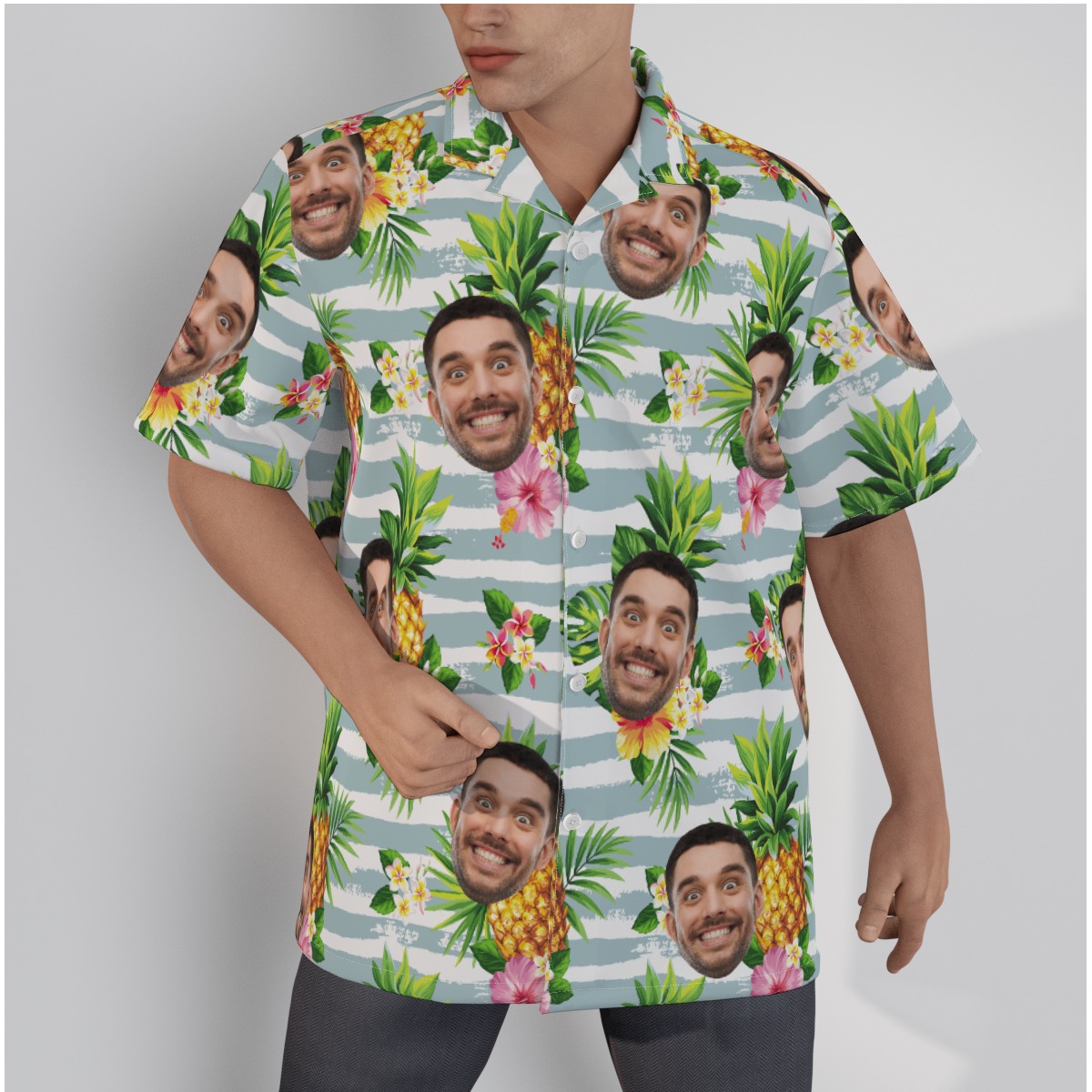 Men's Tropical Pineapple Custom Hawaiian Shirt Face - variant image 1