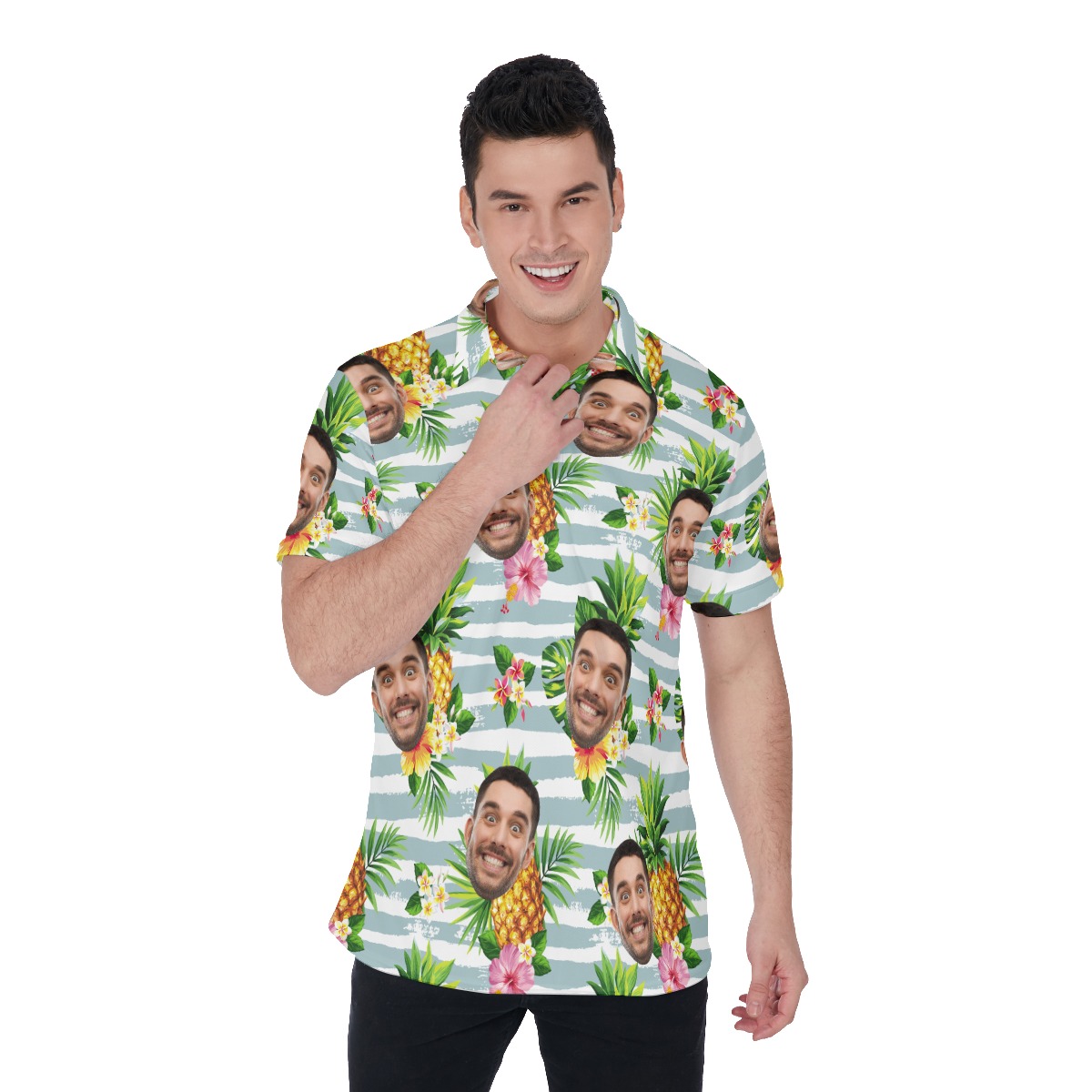 Custom Face Tropical Fruits Hawaiian Polo Shirt - variant image 1